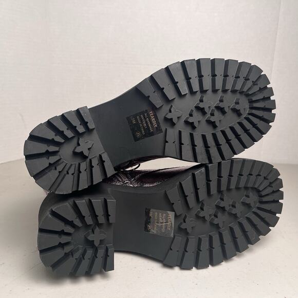 Pop Combat Boots Metallic Purple Lug Sole Heeled Lace Up Chain Punk Size 7 $90 - Picture 8 of 14